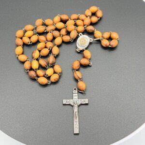 Vintage Rosary Jerusalem Olive Wood Bead Crucifix Catholic
